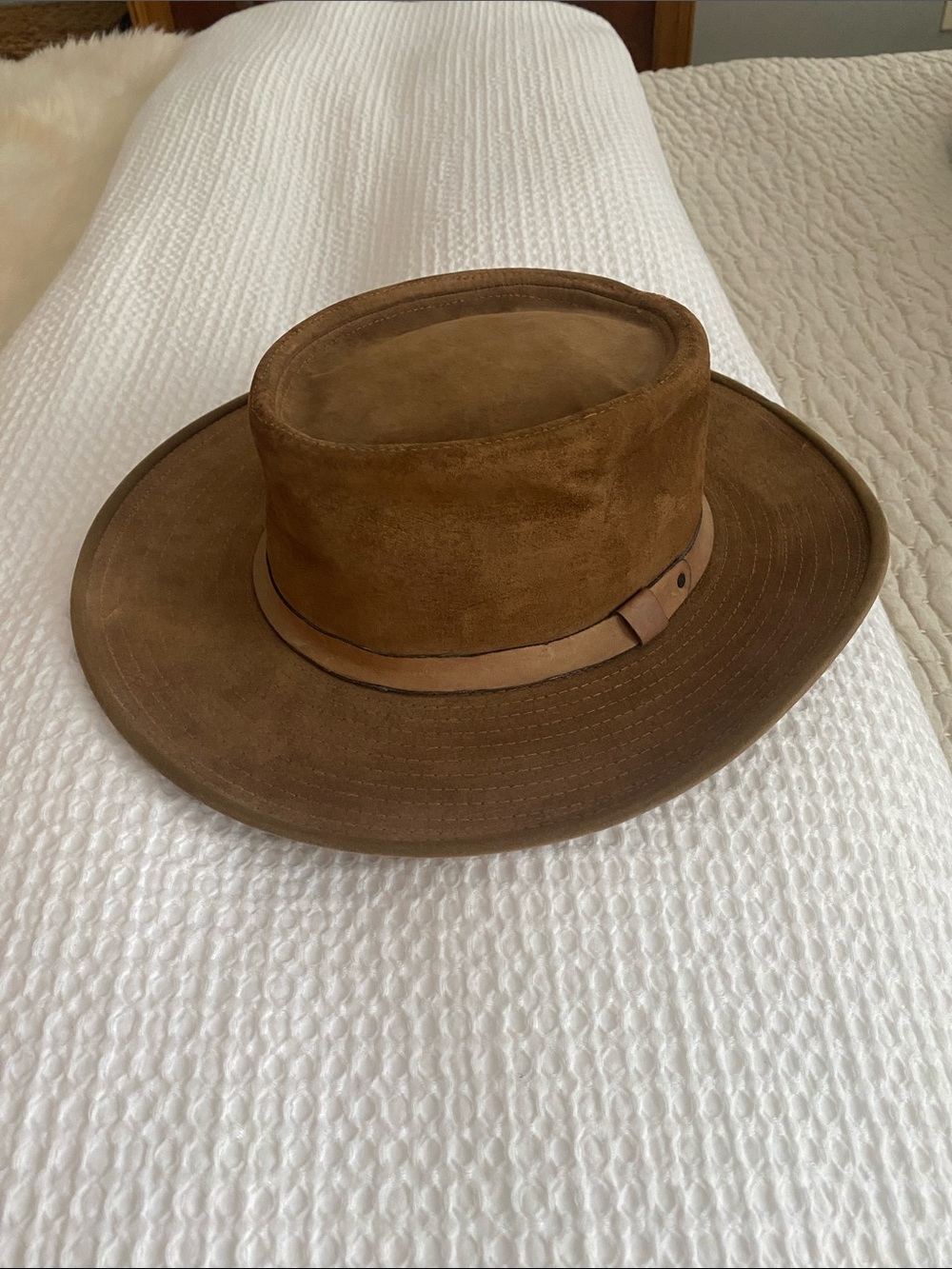 Vintage J. Crew Suede Leather Band Brown Wide Brim Women's Hat Size S